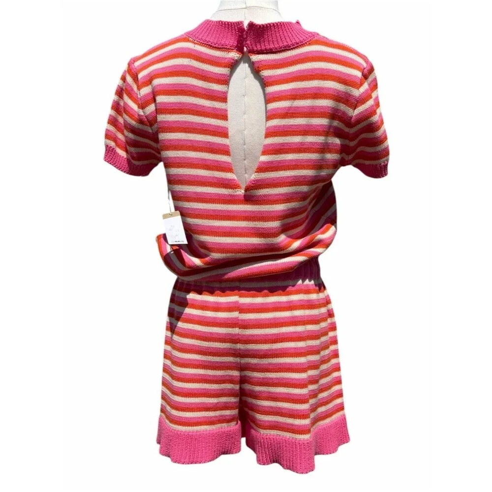 Lucca Couture Paulina Pink Orange Striped Knit Romper Small Retro Cutout NWT